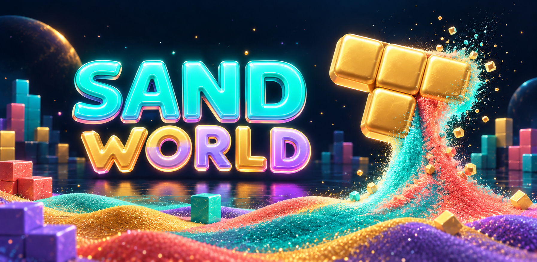 Sand World, glowing blocks becoming colorful sand